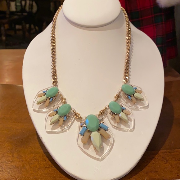 J. CREW Crystal rhinestone statement Necklace clear and blue green colors